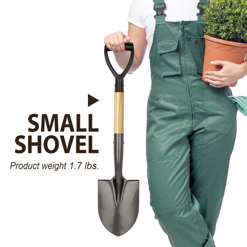 VNIMTI Shovel for Digging, Round Small Shovel with Wooden D-Handle, Metal Garden Shovel for Gardening, 28 Inches - Image 4